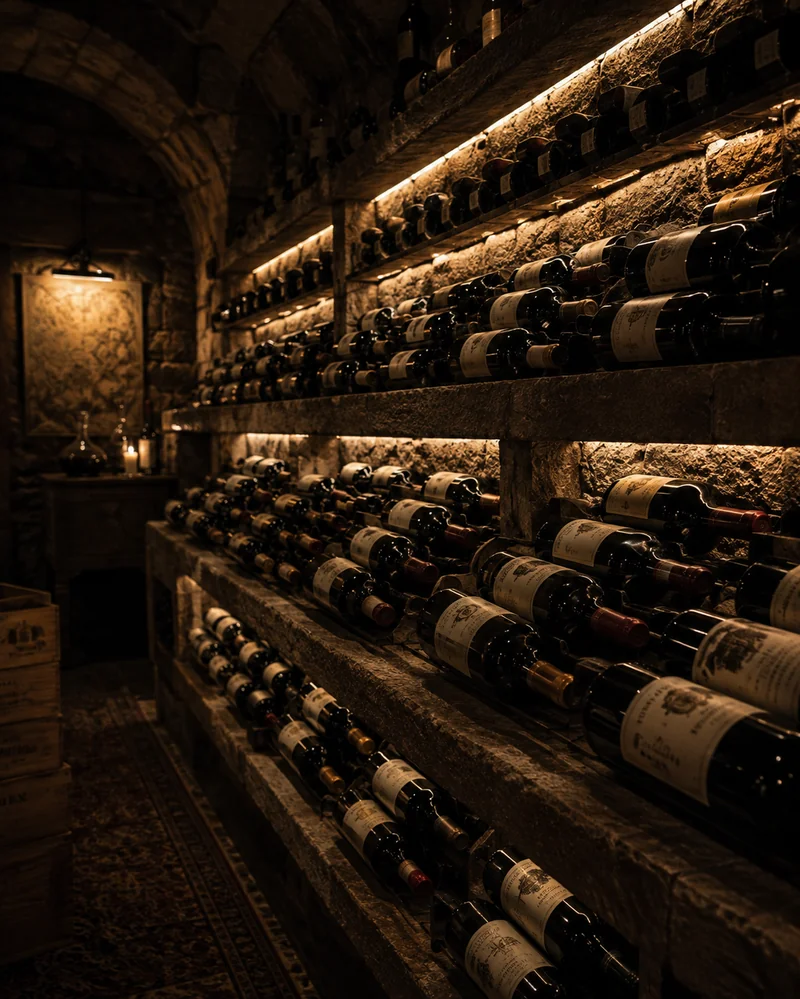 Wine bottles laid down in private cellar